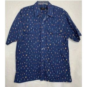Coleman Men's Fishing Shirt Size Large,  Blue Lures Fly Fishing Pattern. Pockets